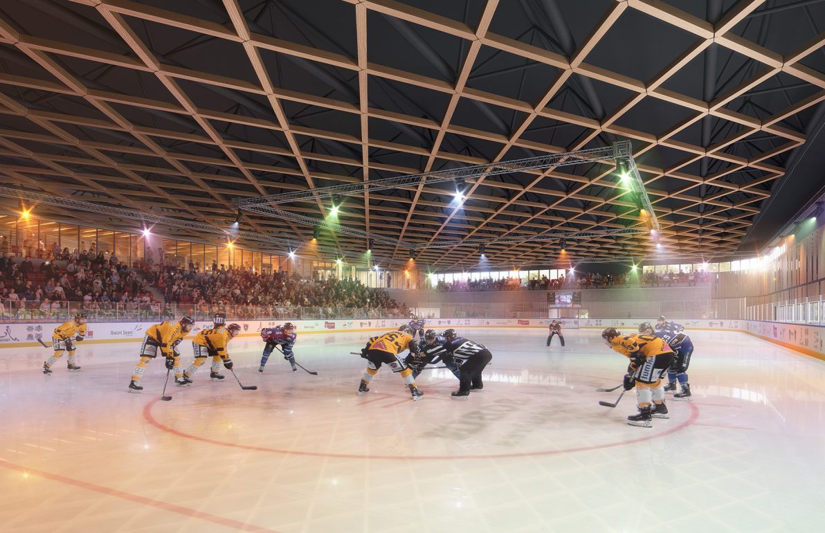 Vue intérieure de la Patinoire de Douai conçue par Chabanne